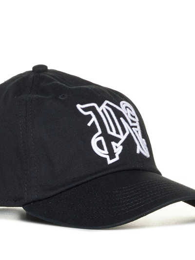 Shop Palm Angels Monogram Embroidered Baseball Cap In Black White