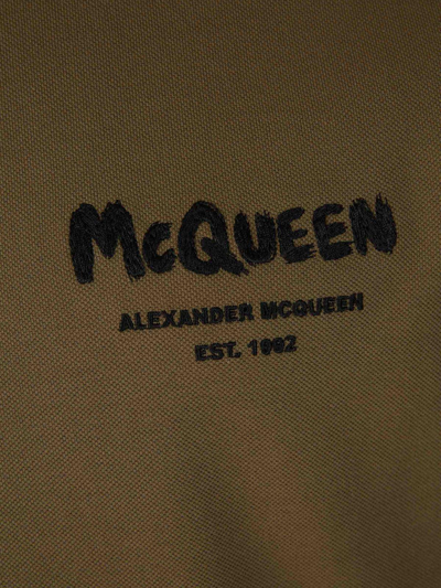 Shop Alexander Mcqueen Graffiti Printed Polo Shirt In Kaki