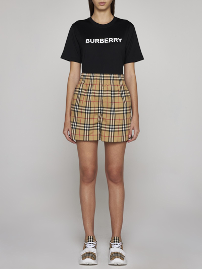 Shop Burberry Audrey Check Cotton Shorts In Archive Beige Ip Chk