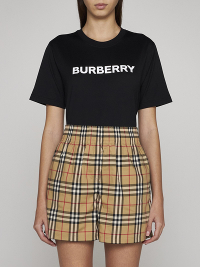 Shop Burberry Audrey Check Cotton Shorts In Archive Beige Ip Chk