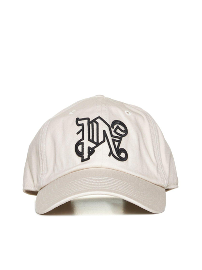 Shop Palm Angels Monogram Embroidered Baseball Cap In Beige Black