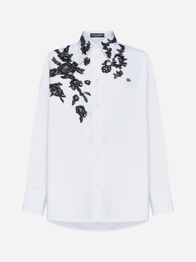 Shop Dolce & Gabbana Lace-detail Cotton Shirt In Bianco