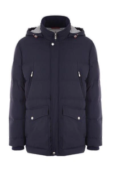 Shop Brunello Cucinelli High-neck Hooded Jacket In Blu