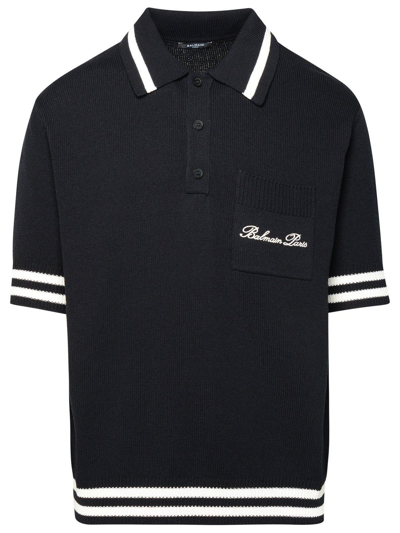 Shop Balmain Logo Signature Polo Shirt In Black