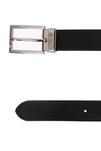 Shop Giorgio Armani Logo-buckle Fastened Belt  In Black/blue