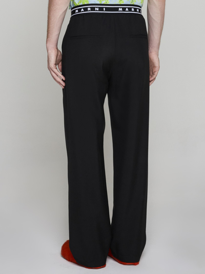 Shop Marni Logo-waistband Wool Trousers In Black