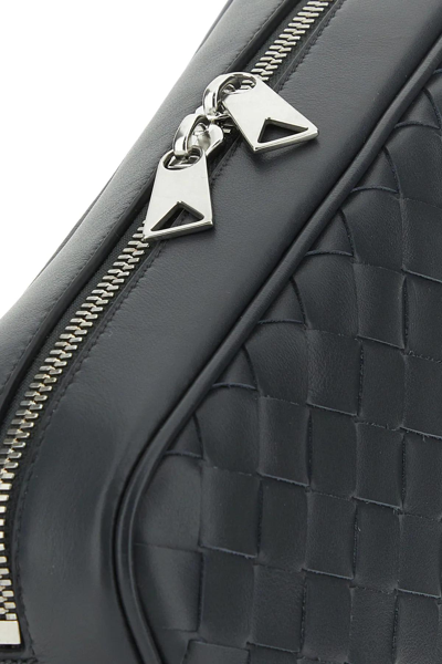 Shop Bottega Veneta Slate Leather Crossbody Bag In Grey