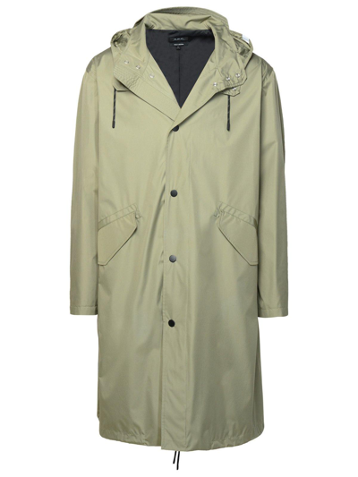 Shop Apc Button-up Hooded Coat A.p.c. In Green