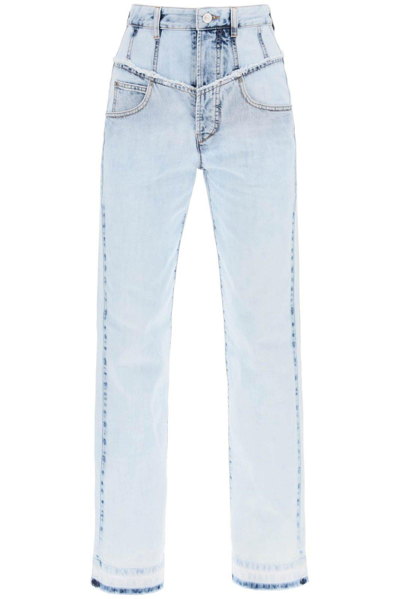 Shop Isabel Marant Noemie Frayed Edge Straight Leg Jeans In Lu Light Blue