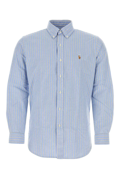 Shop Polo Ralph Lauren Striped Oxford Shirt  In White/blu