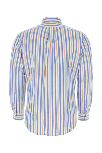 Shop Polo Ralph Lauren Logo Embroidered Striped Shirt  In White/blu