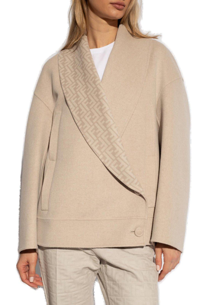 Shop Fendi Oversize Short Coat In Grey