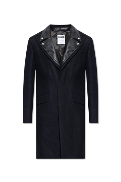Shop Moschino Concealed Fastened Collared Coat In Black