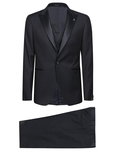 Shop Tagliatore Single-breasted Three-piece Suit Set In Blu Scuro