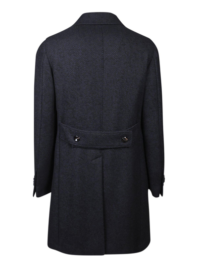 Shop Tagliatore Chevron-knitted Double-breasted Coat In Blu
