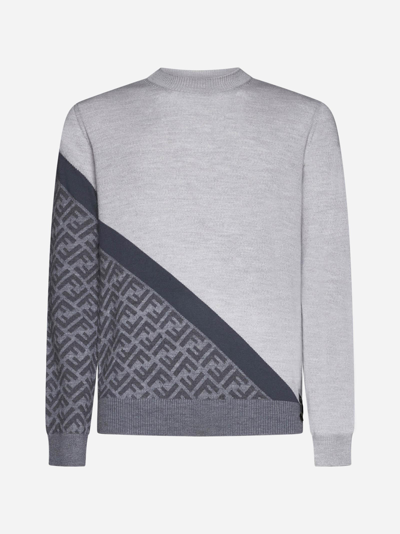 Shop Fendi Ff Wool Sweater In Grey