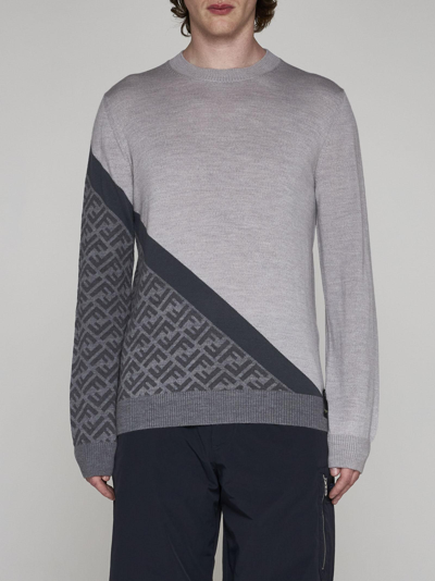 Shop Fendi Ff Wool Sweater In Grey