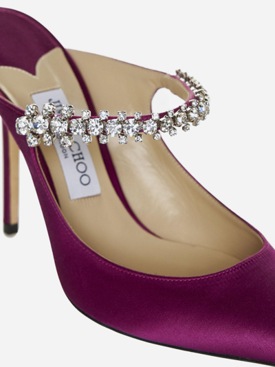 Shop Jimmy Choo Bing Crystals Satin Mules In Strawberry