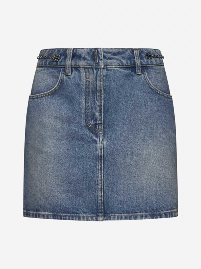 Shop Givenchy 4g Chain Denim Miniskirt In Blue