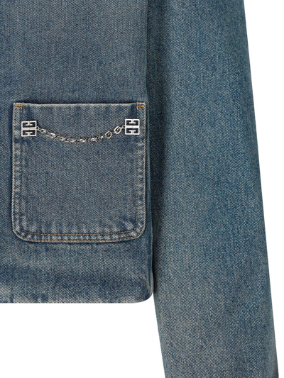 Shop Givenchy Chain-detailed Denim Jacket In Blue