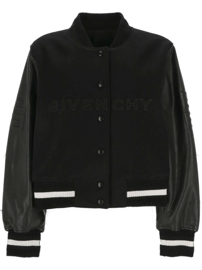 Shop Givenchy Cropped Varsity Jacket In Black