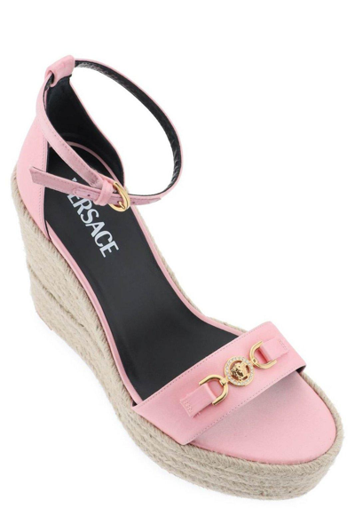 Shop Versace Medusa 95 Wedge Sandals In V English Rose+ Gold