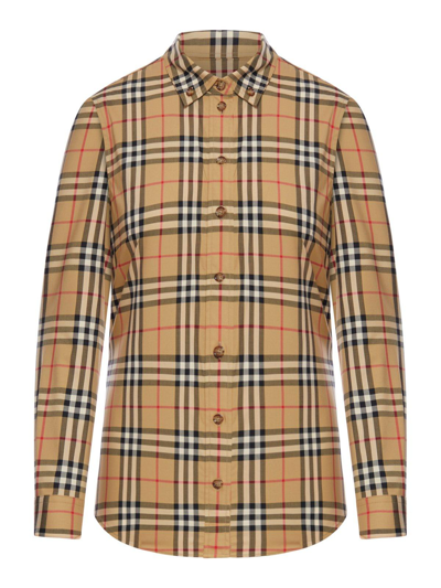 Shop Burberry Checked Buttoned Shirt In Archive Beige