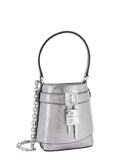 Shop Givenchy Micro Shark Lock Bucket Bag In Grey