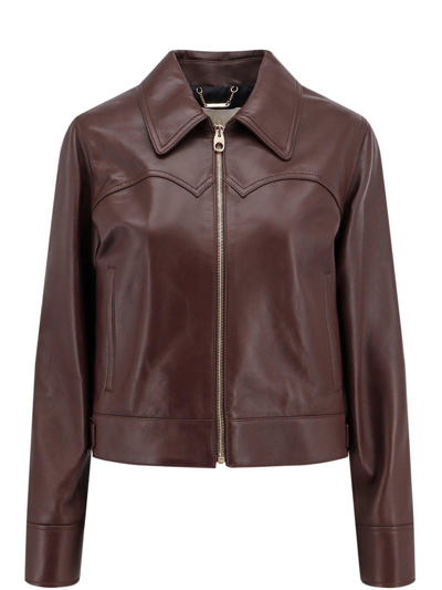 Shop Chloé Zip-up Leather Jacket In Brown