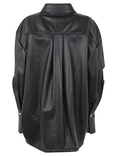 Shop Attico Drop Shoulder Leather Jacket In Black