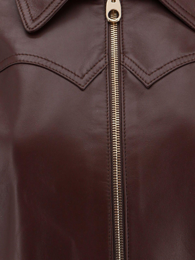 Shop Chloé Zip-up Leather Jacket In Brown