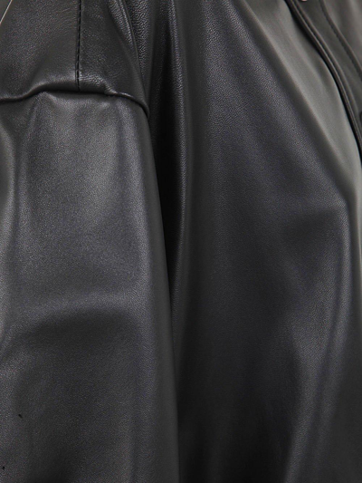 Shop Attico Drop Shoulder Leather Jacket In Black