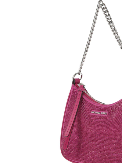 Shop Michael Kors Embellished Chain Linked Shoulder Bag In Deep Fuchsia