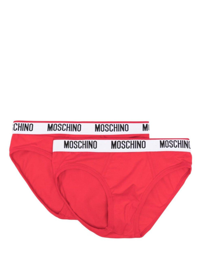Shop Moschino Logo Waistband 2-pack Briefs In Red
