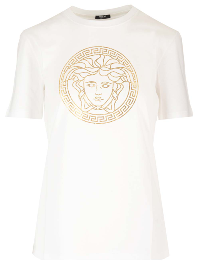 Shop Versace Logo Jersey T-shirt In White