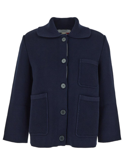 Shop Thom Browne Inerlock Stitch Polo Collar Jacket In Blue