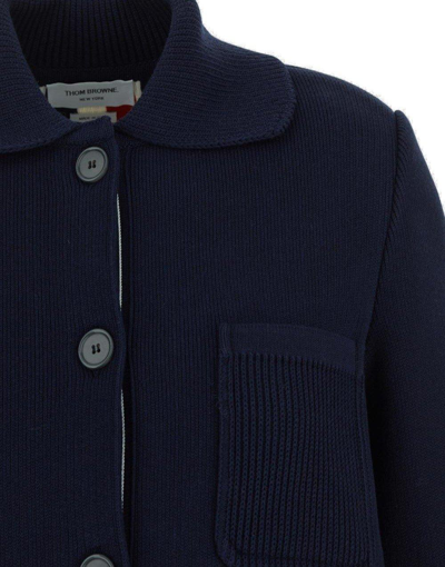 Shop Thom Browne Inerlock Stitch Polo Collar Jacket In Blue