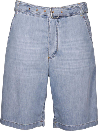 Shop Bottega Veneta Belted Denim Shorts In Clear Blue