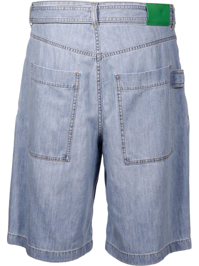 Shop Bottega Veneta Belted Denim Shorts In Clear Blue