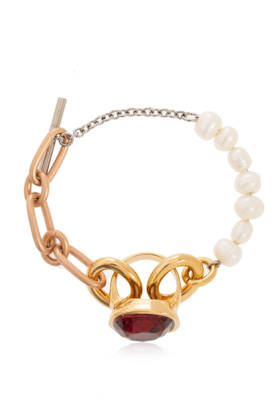 Shop Marni Ring Pendant Chunky Chain Embellished Bracelet In Golden
