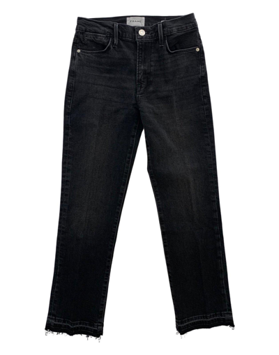 Shop Frame Raw Hem Cropped Jeans In Black