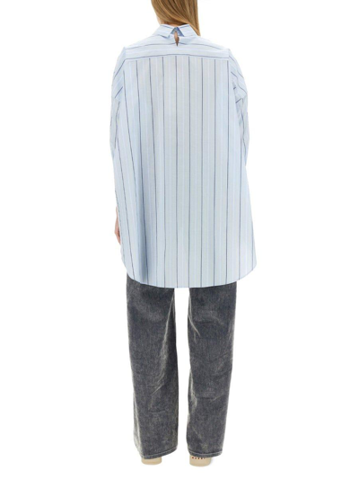 Shop Marni Logo Embroidered Striped Shirt In Clear Blue