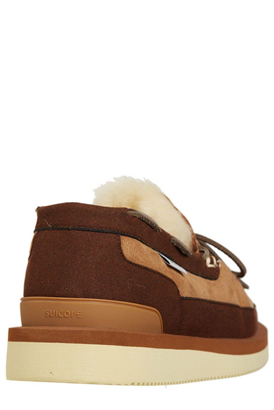 Shop Suicoke Shearling-lined Round Toe Loafers In Brown