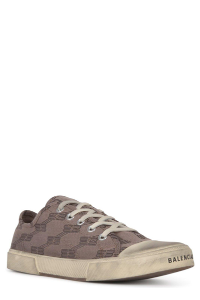 Shop Balenciaga All-over Monogram Print Laced Sneakers In Brown