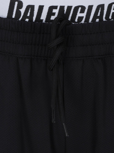 Shop Balenciaga Logo Waistband Drawstring Swim Shorts In Black
