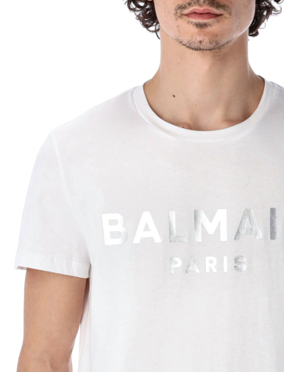 Shop Balmain Logo Print Crewneck T-shirt In White