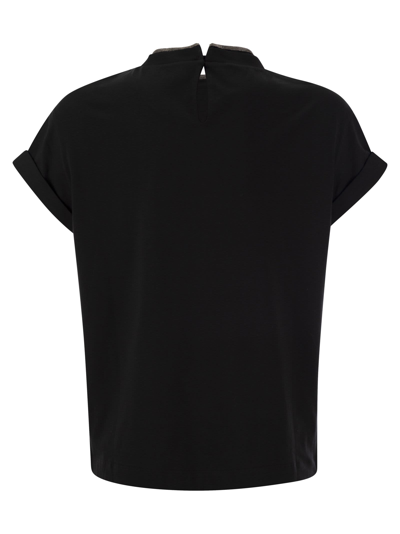 Shop Brunello Cucinelli Stretch Cotton Jersey T-shirt With Precious Faux-layering In Black