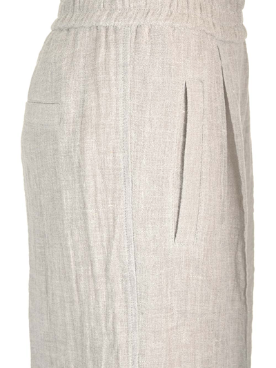 Shop Brunello Cucinelli Wide Leg Linen Trousers In Grey