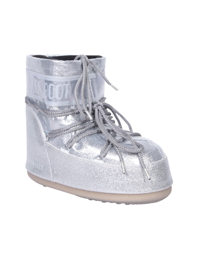 Shop Moon Boot Icon Low Glietter Silver Ankle Boot In Metallic