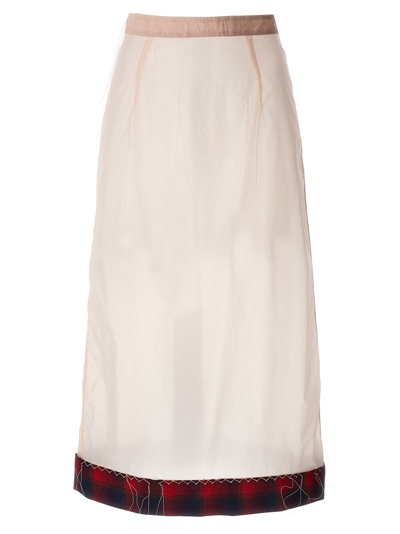 Maison Margiela Pendleton-check-hem Sheer Skirt In Pink